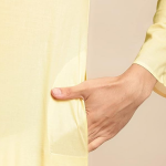 Beige Round Neck Long Roll-Up Sleeves Regular Straight Kurta